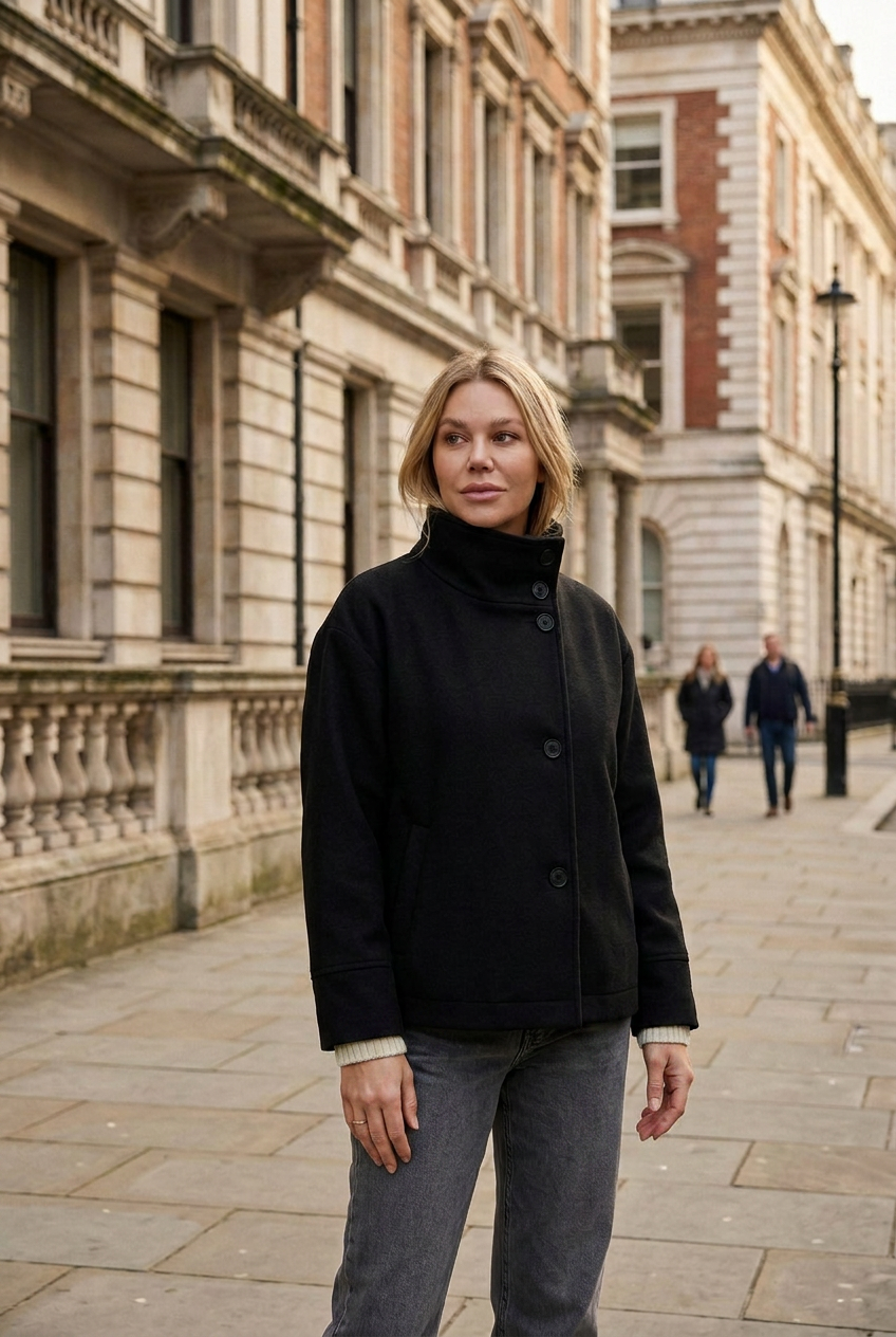 Women's Winter Jacket | Funnel Neck Button Front - 4